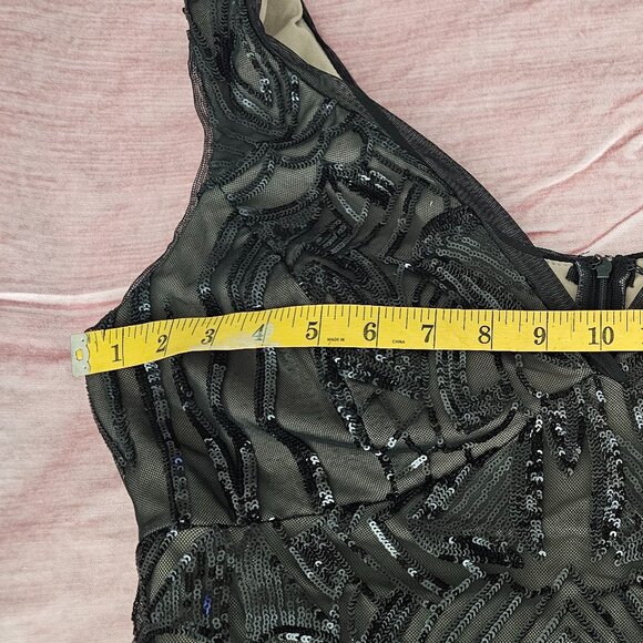 R & M Richards Sleeveless V-Neck Godet Skirt Embellished Long Sequin Dress - Picture 11 of 15